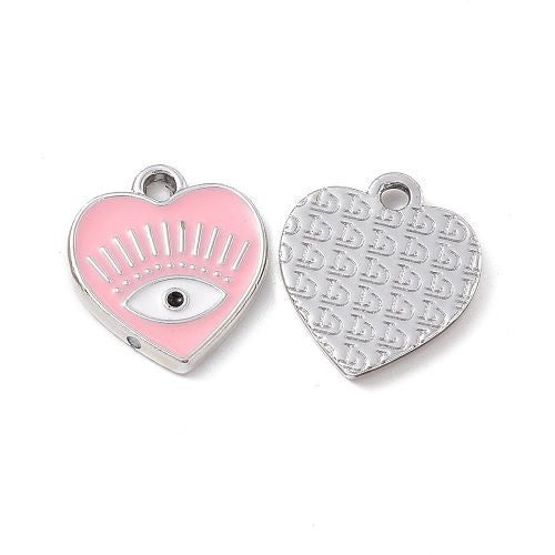 Enamel Charm Pink Heart Evil Eye Platinum 10pc | Crystals and Sun Signs Co