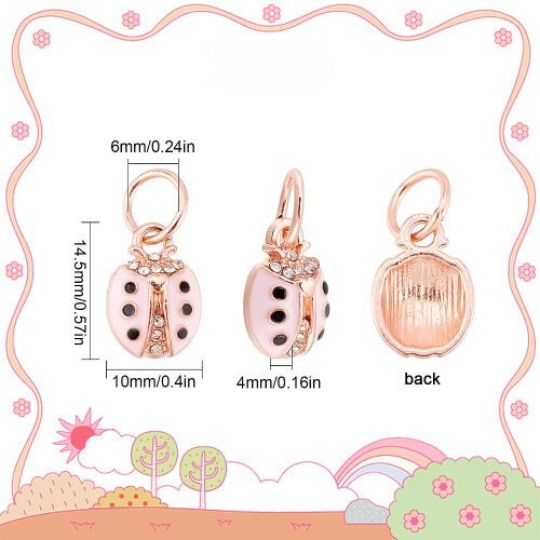 Pink Ladybug Rose Gold Charm 1pc | Crystals and Sun Signs Co