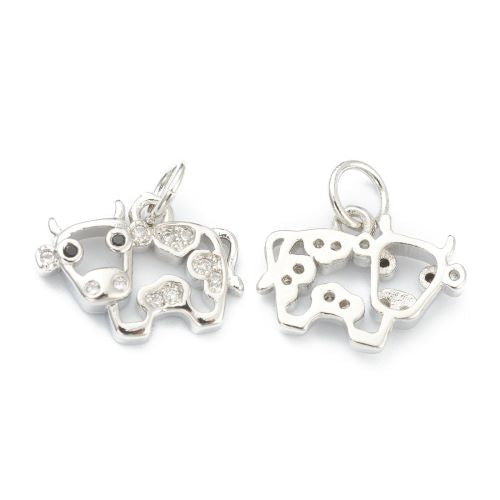 Platinum Brass Cow Charm Cubic Zirconia 1pc | Alberta Bead Store