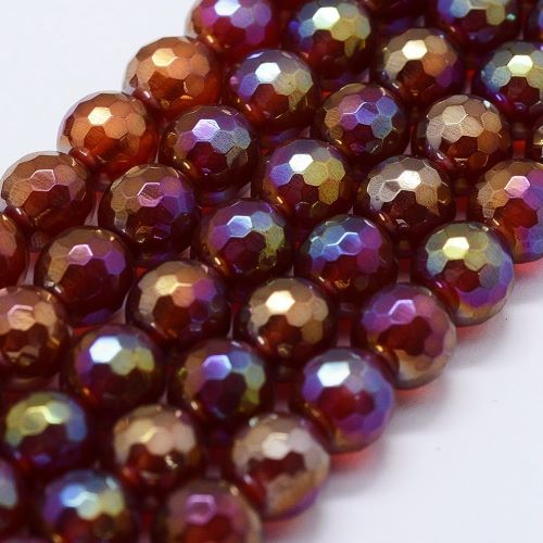 Red Electroplated Faceted Agate Gemstone Bead - Crystals and Sun Signs