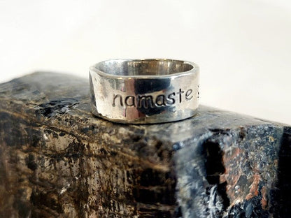 Sterling Silver Band Namaste Ring - Witches Ink LTD - O/A Crystals and Sun Signs