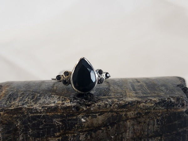 Sterling Silver Onyx Tear Drop Ring - Witches Ink LTD - O/A Crystals and Sun Signs