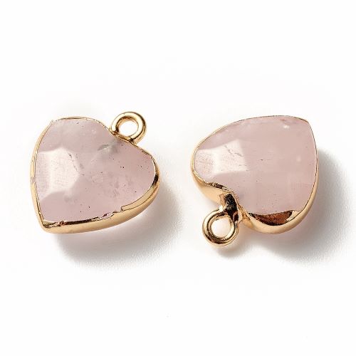 Rose Quartz Faceted Heart Charm/Pendant with Gold 1pc | Alberta Bead Store