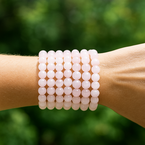 Rose Quartz Gemstone Bead Bracelet in Red Deer