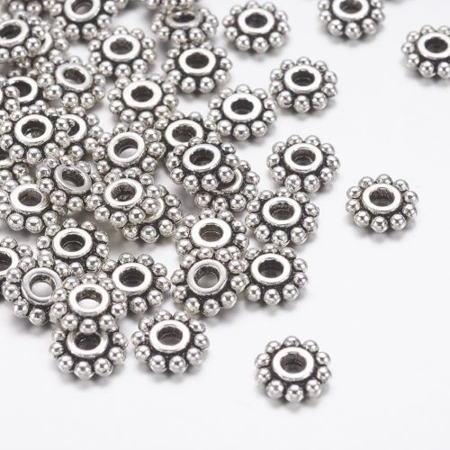 Tibetan Style Flower Alloy Spacer Beads Antique Silver 6.5mm 200pcs - Crystals and Sun Signs
