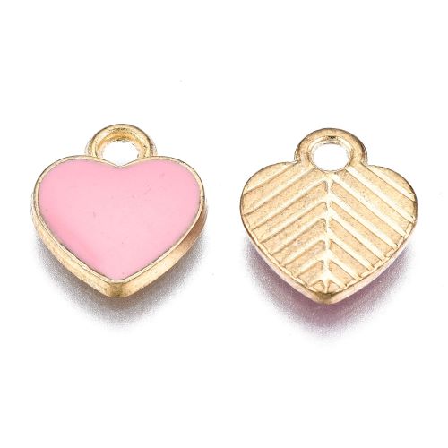 Enamel Charm Pink Heart Light Gold 10pc | Crystals and Sun Signs Co