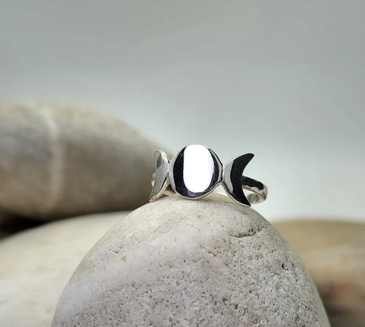 Sterling Silver Triplemoon Ring - Witches Ink LTD - O/A Crystals and Sun Signs