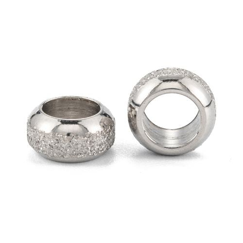 Tarnish Resistant Textured 201SS Rondelle Silver 5pcs | Alberta Bead Store