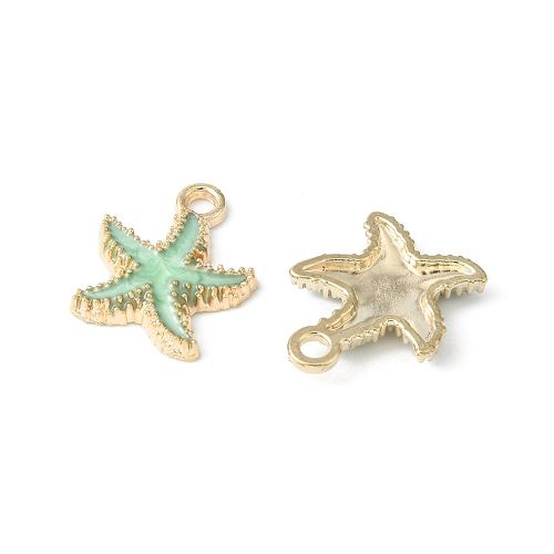 Enamel Charm Starfish Pale Green Light Gold 5pc | Alberta Bead Store