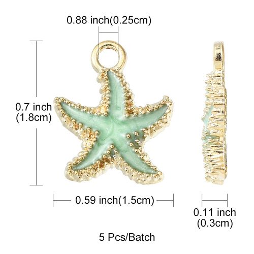 Enamel Charm Starfish Pale Green Light Gold 5pc | Alberta Bead Store
