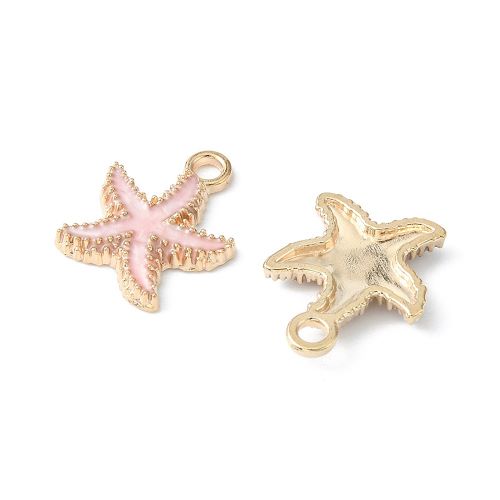 Enamel Charm Starfish Pink Light Gold 5pc | Alberta Bead Store