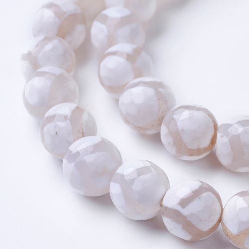 White DZI Agate Faceted Gemstone Bead | Crystals and Sun Signs Co