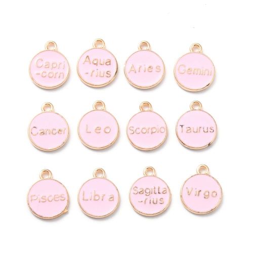 Enamel Charm Zodiac Pink Light Gold 1 Set | Crystals and Sun Signs Co