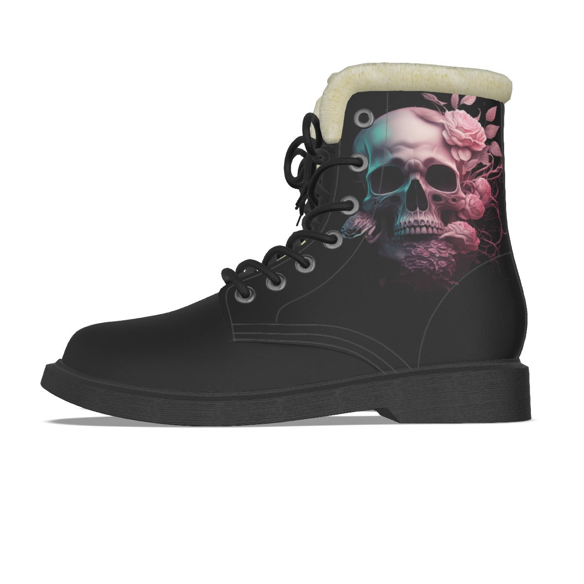 Roses & Skulls Delight Women's Plush Martin Boots - Witches Ink LTD - O/A Crystals and Sun Signs