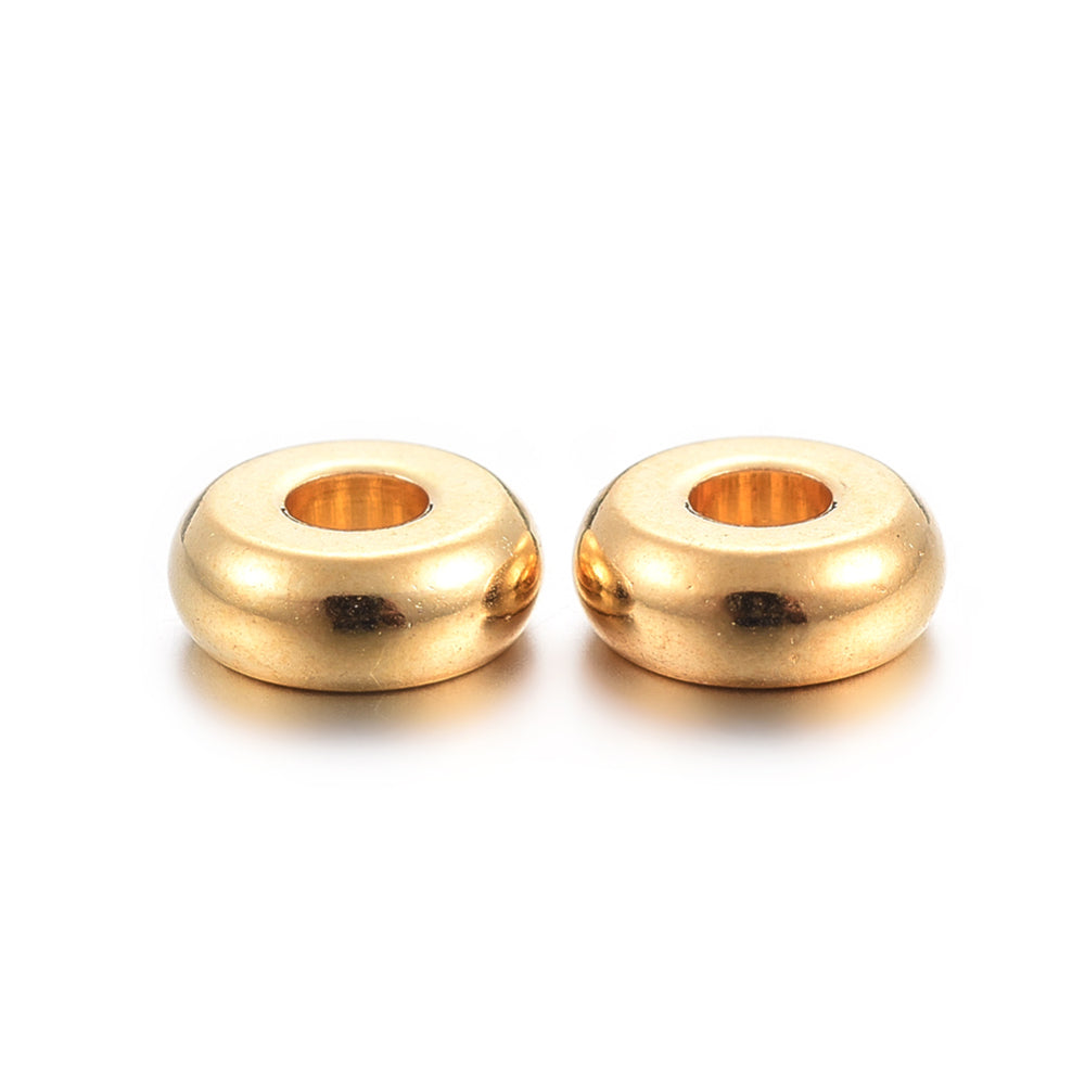 Spacer Flat Round 18K Plated 304SS Gold 5mm 20pcs | Alberta Bead Store