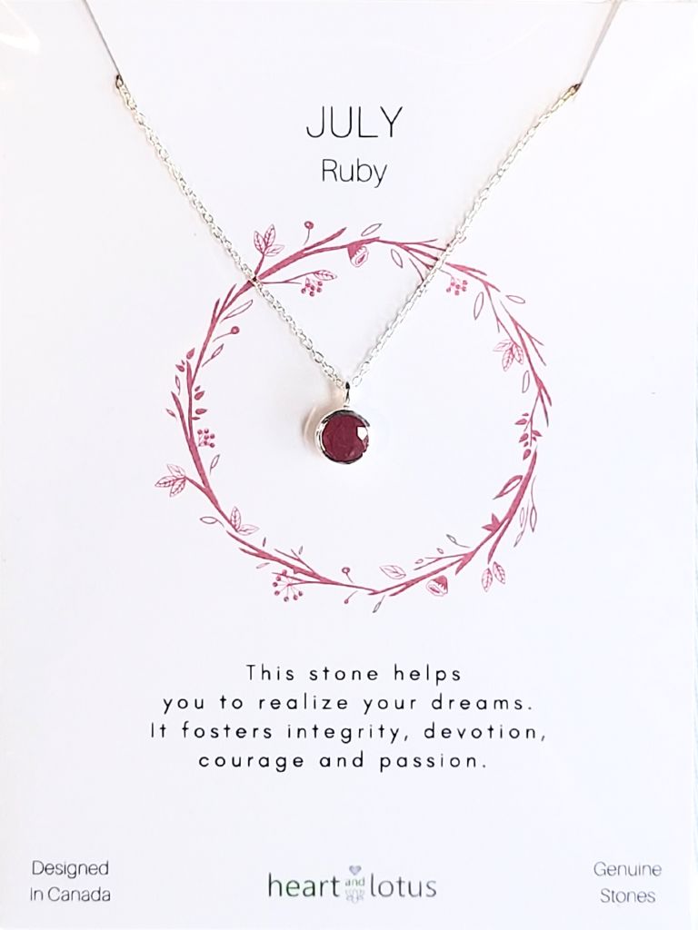 Sterling Silver Birthstone Necklace | Heart and Lotus