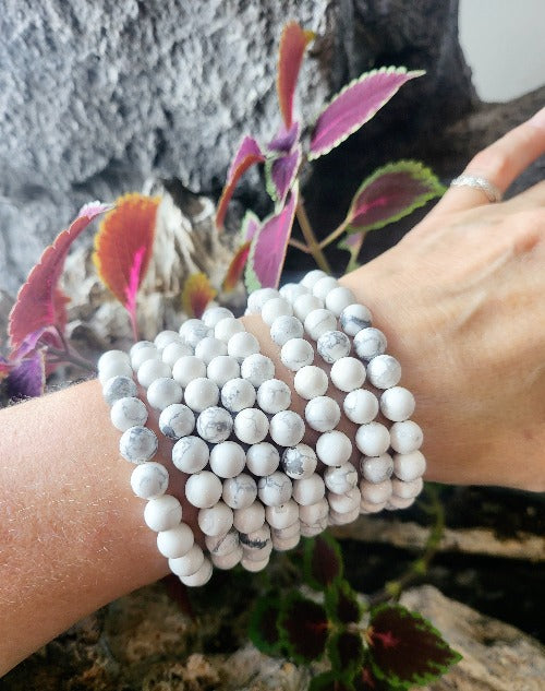 Howlite Gemstone Bead Bracelet 8MM | Crystals and Sun Signs Co