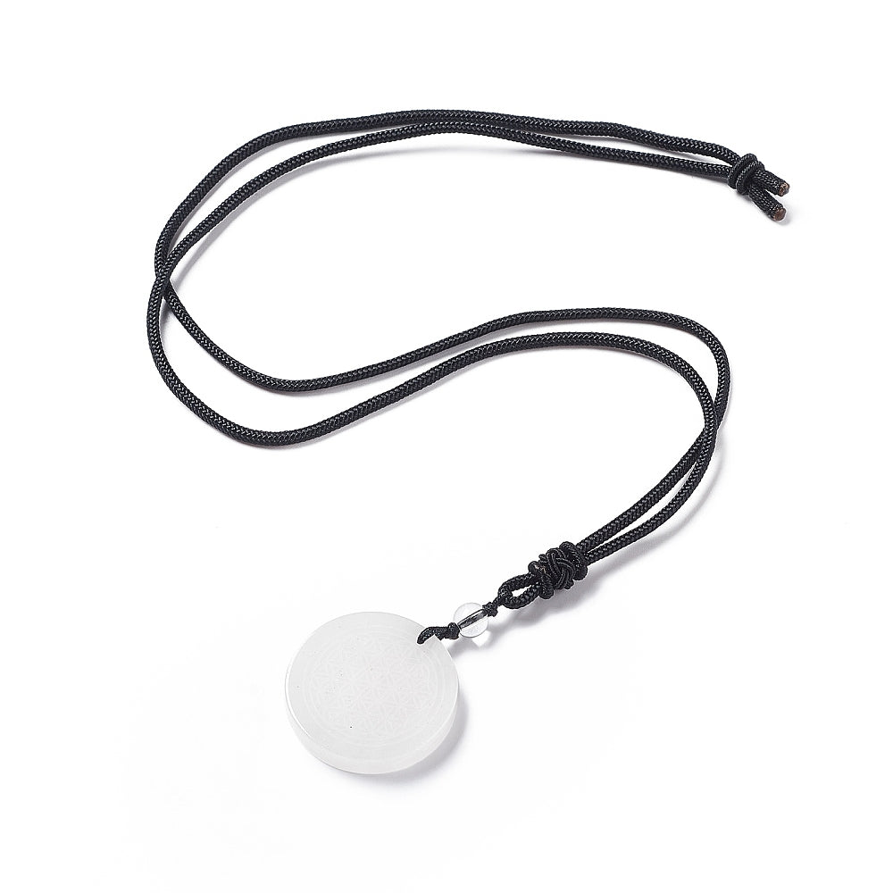 Clear Quartz Engraved Flower of Life Necklace | Crystals and Sun Signs Co