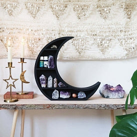 Wooden Shelf Display Crescent Moon - Witches Ink LTD - O/A Crystals and Sun Signs