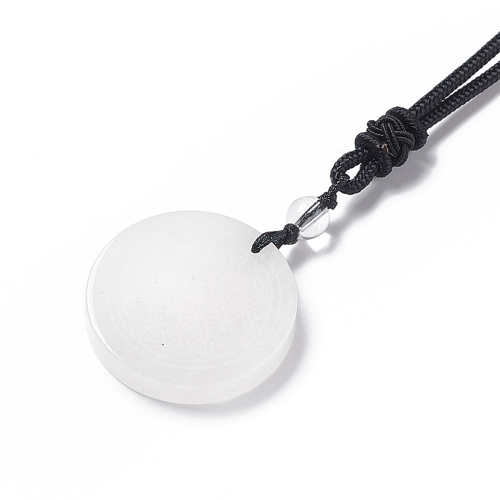 Clear Quartz Engraved Flower of Life Necklace | Crystals and Sun Signs Co