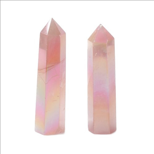 Aura Rose Quartz Gemstone Hexagonal Tower - Witches Ink LTD - O/A Crystals and Sun Signs