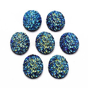 Blue Oval Druzy Resin Cabochon 5pc 17.5MM