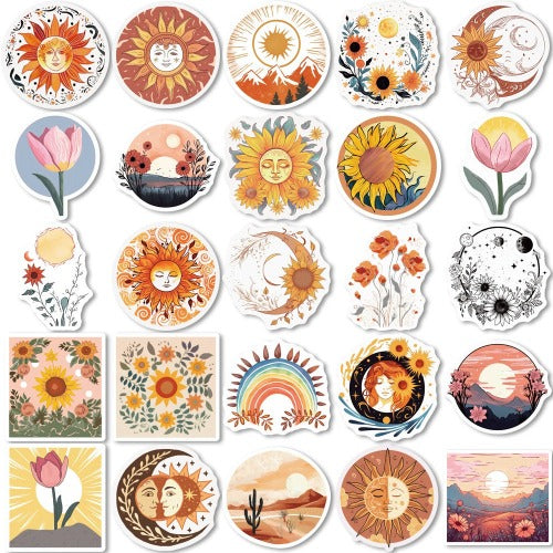 BOHO Sunshine PVC Vinyl Stickers 50pcs - Witches Ink LTD - O/A Crystals and Sun Signs
