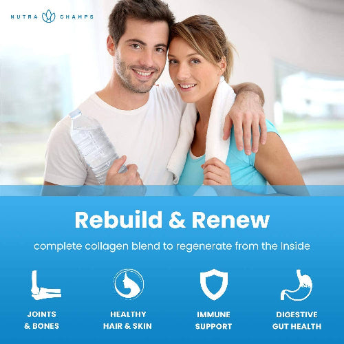 Multi Collagen Pills |Types I,II,III,V,X | Double Hydrolyzed | NutraChamps