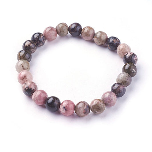 Rhodonite Gemstone Bead Bracelet 8MM | Crystals and Sun Signs Co