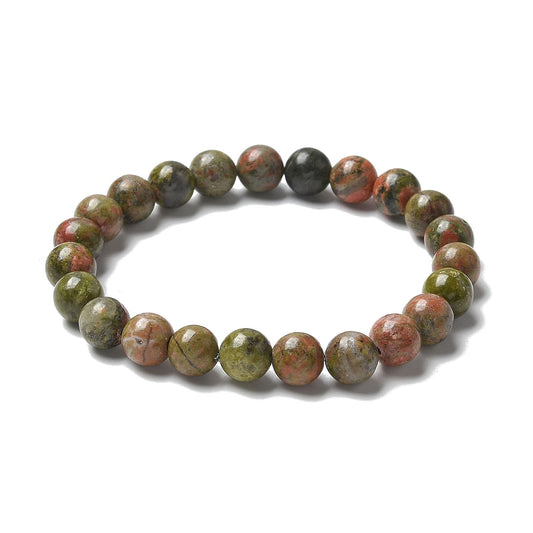 Unakite Gemstone Bead Bracelet 8MM | Crystals and Sun Signs Co