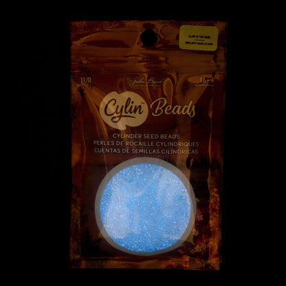 Cylin Bead 11/0 Glow in Dark AB White to Sky