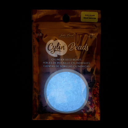 Cylin Bead 11/0 Glow in Dark White to Sky