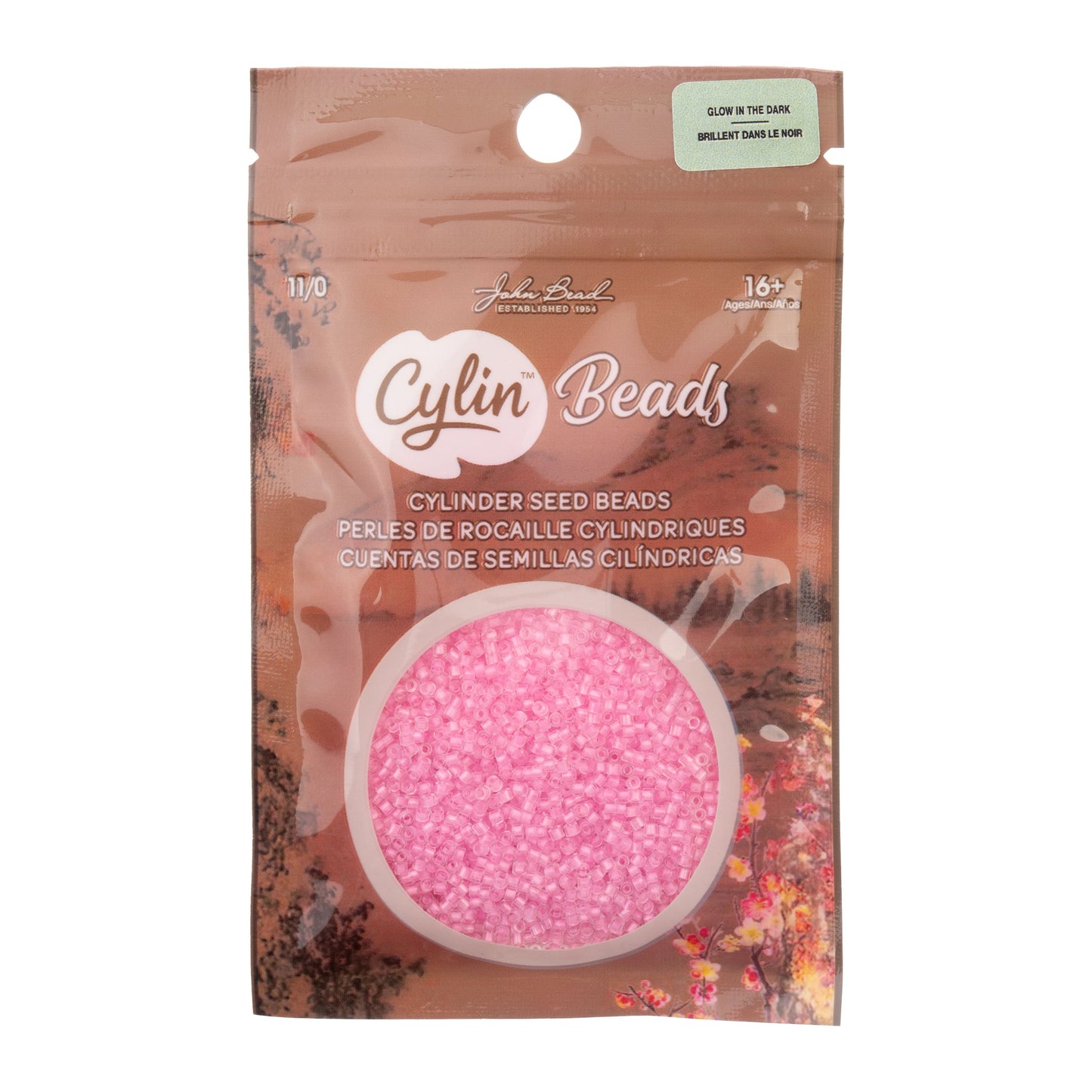 Cylin Bead 11/0 Glow in Dark Pink
