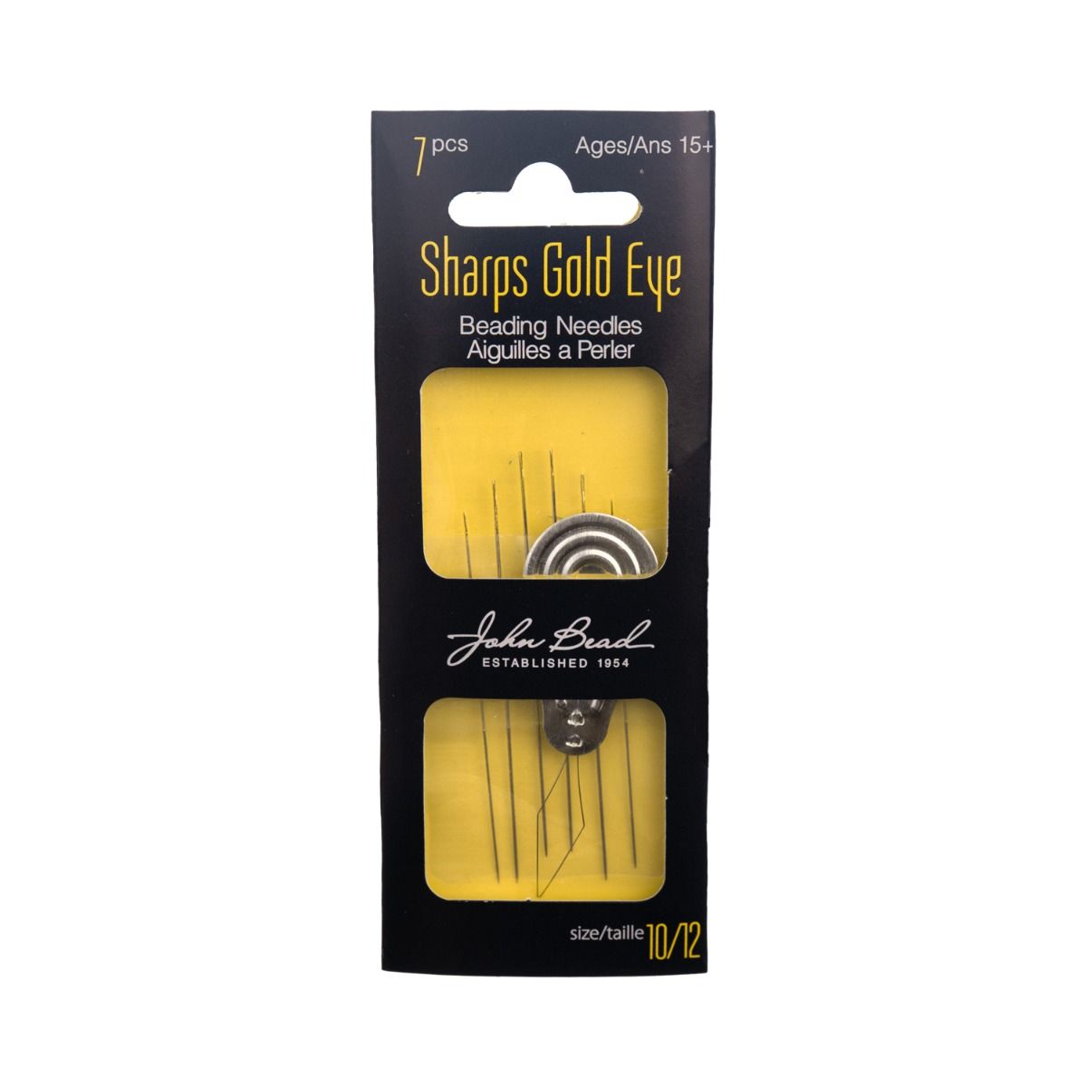Sharps Gold Eye Beading Needle w/Threader Size 10/12 22KT Gold Plated