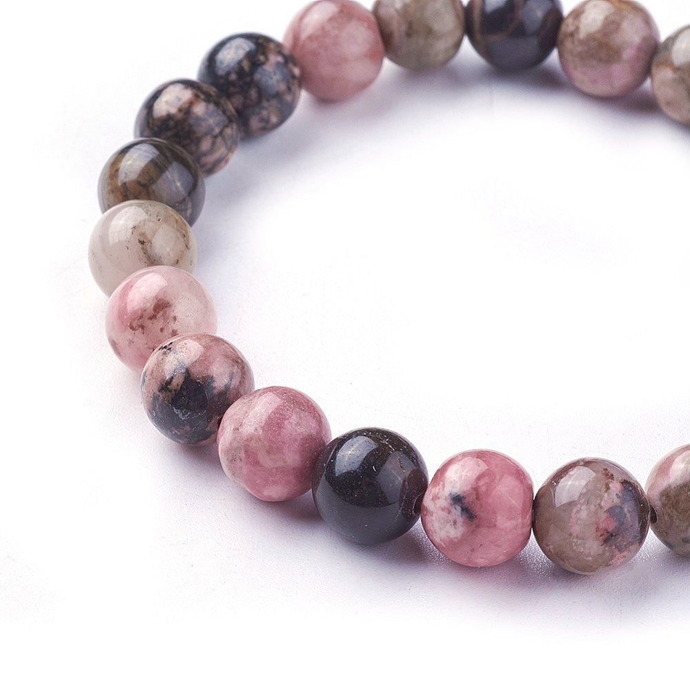 Rhodonite Gemstone Bead Bracelet 8MM | Crystals and Sun Signs Co