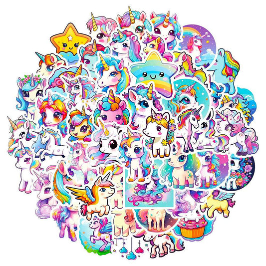 Colorful Unicorn Waterproof Sticker 50pk | Crystals and Sun Signs Co