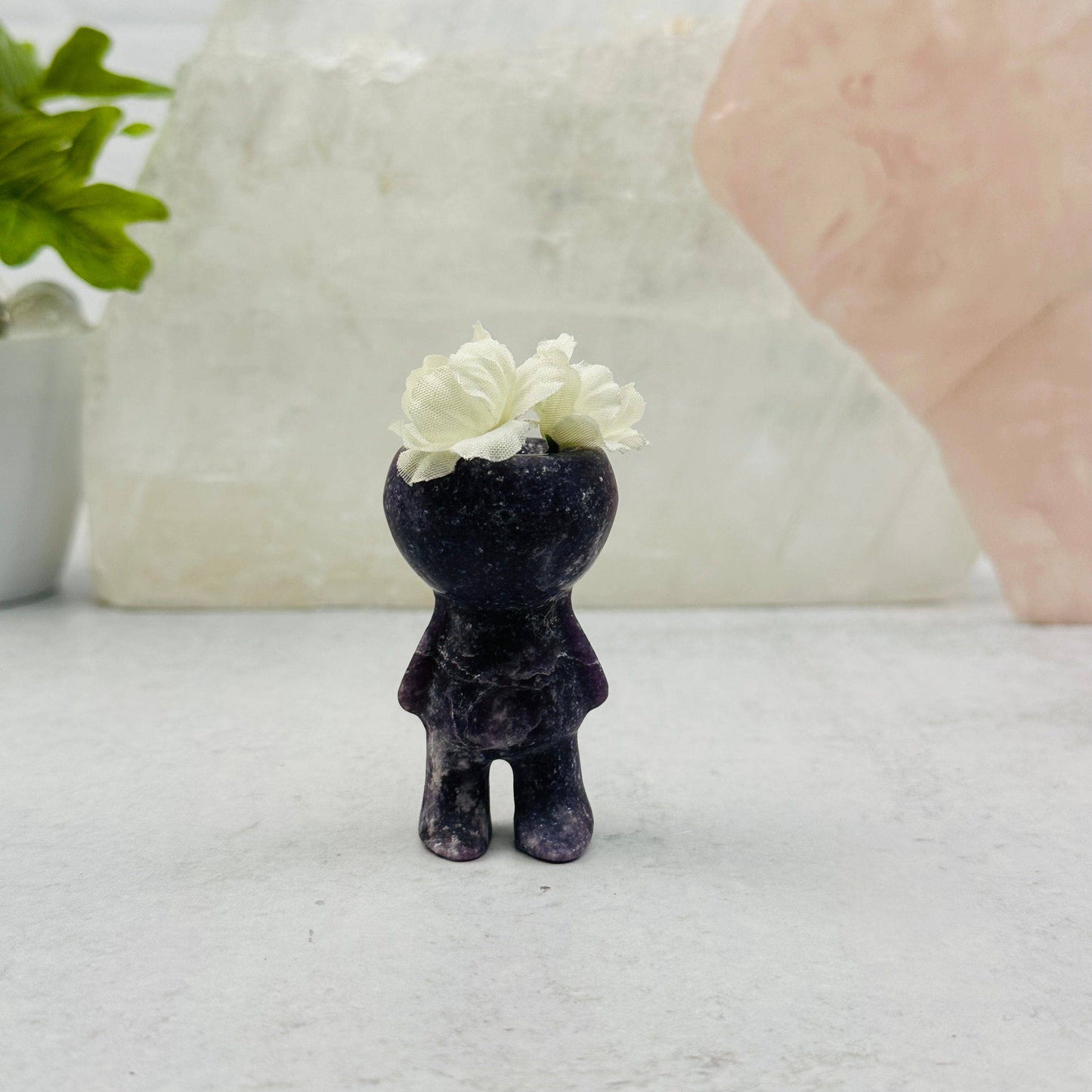 Crystal Gemstone Carved Mini Plant Holder for Air Plants: Lepidolite