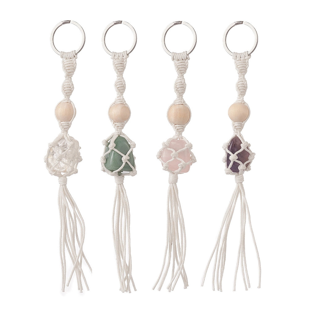 Braided Macrame Gemstone Keyring | Crystals and Sun Signs Co