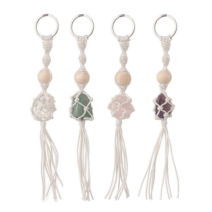 Braided Macrame Gemstone Keyring | Crystals and Sun Signs Co