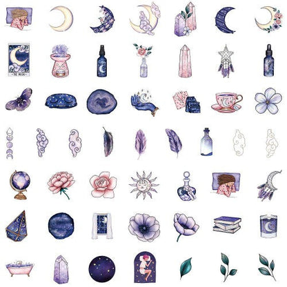 Purple Mystic PVC Vinyl Stickers 50pcs - Witches Ink LTD - O/A Crystals and Sun Signs