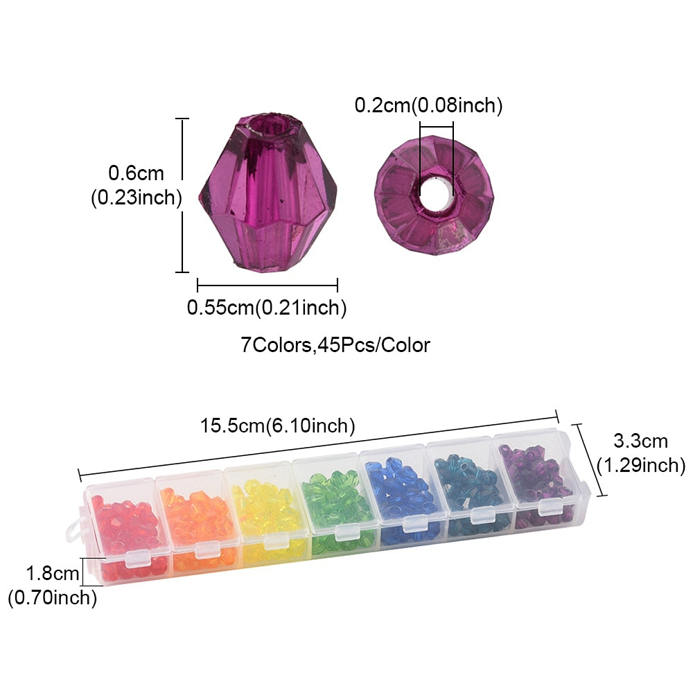 Acrylic Bicone Bead Kit 7 Colors 315pcs