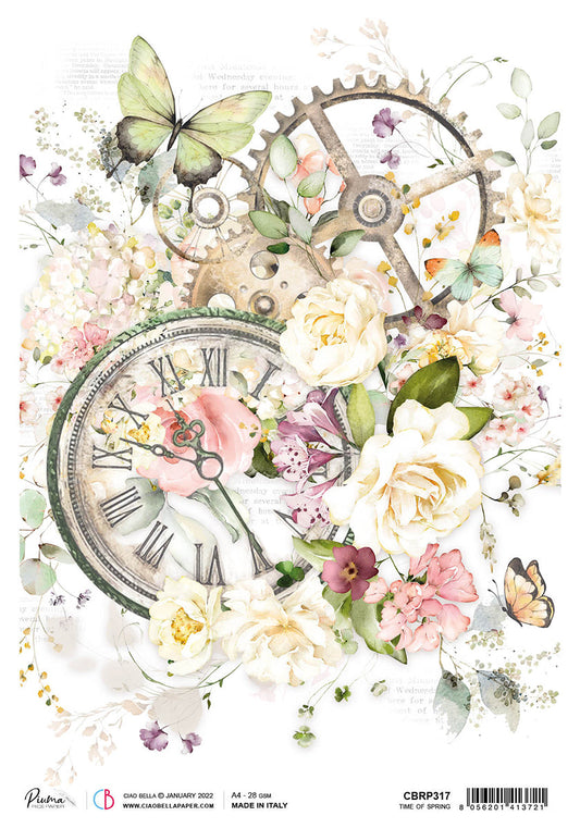 Ciao Bella Rice Paper A4 Piuma Time Of Spring - 5 Sheets - Ecstasy Crafts
