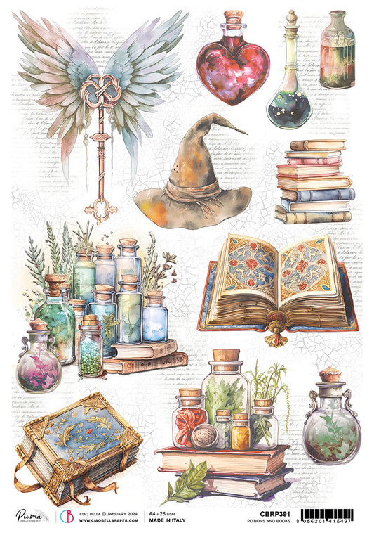 Rice Paper A4 Piuma Potions And Books - 5 Sheets - Ecstasy Crafts