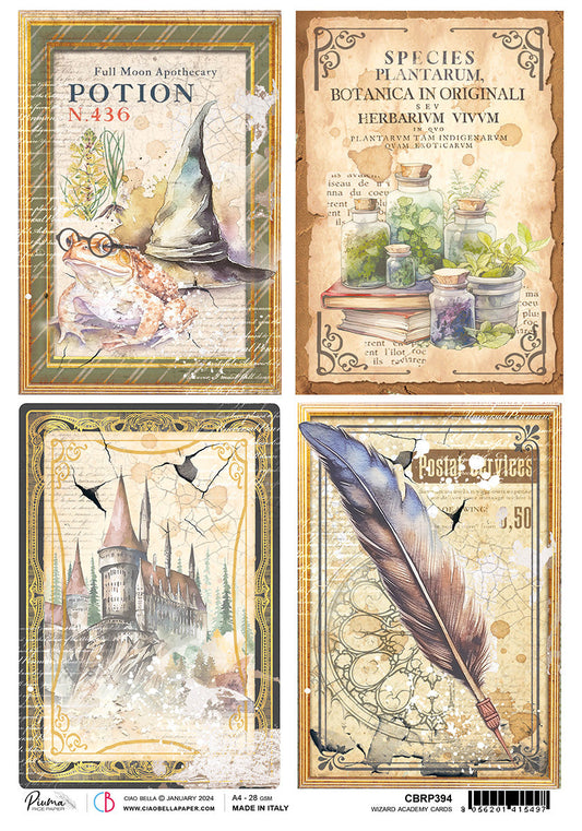 Rice Paper A4 Piuma Wizard Academy Cards - 5 Sheets - Ecstasy Crafts