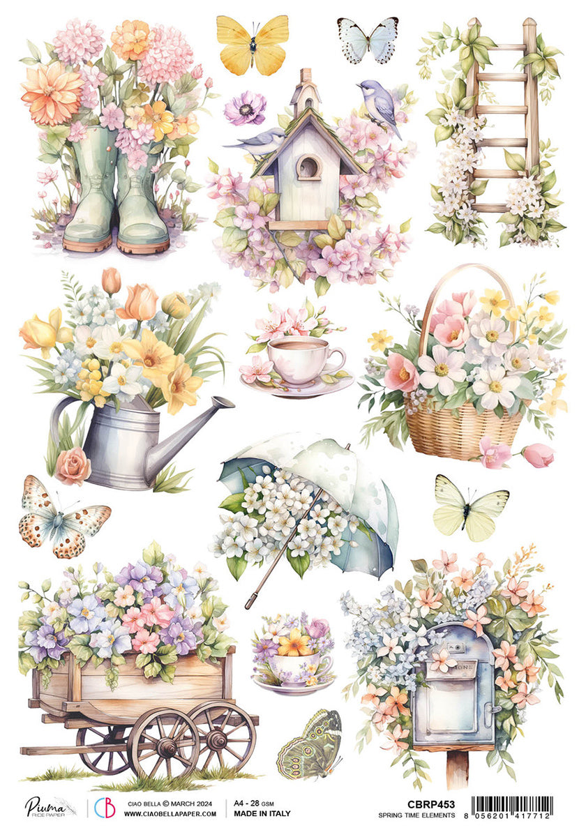 Rice Paper A4 Spring Time Elements - 5 Sheets - Ecstasy Crafts