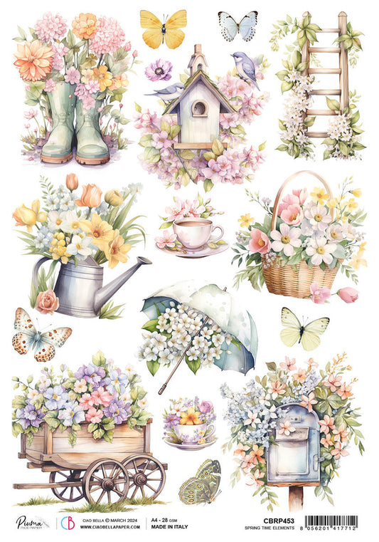Rice Paper A4 Spring Time Elements - 5 Sheets - Ecstasy Crafts