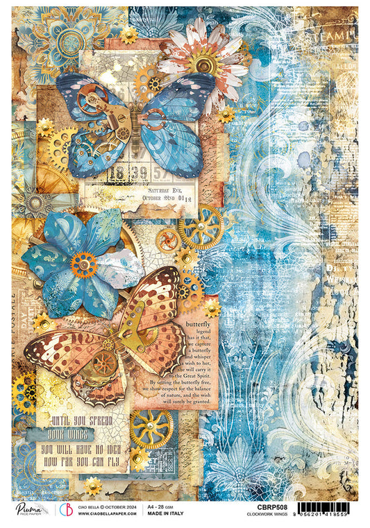 Rice Paper A4 Clockwork Wings - Ecstasy Crafts