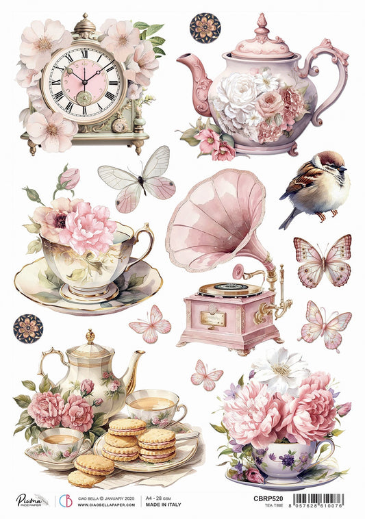 Rice Paper A4 Tea Time - 5 Sheets - Ecstasy Crafts
