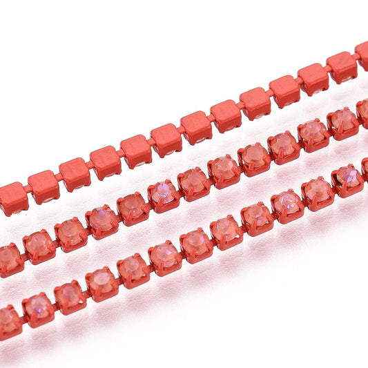 Rhinestone Cup Chain SS6 Orange Red 1 Yard