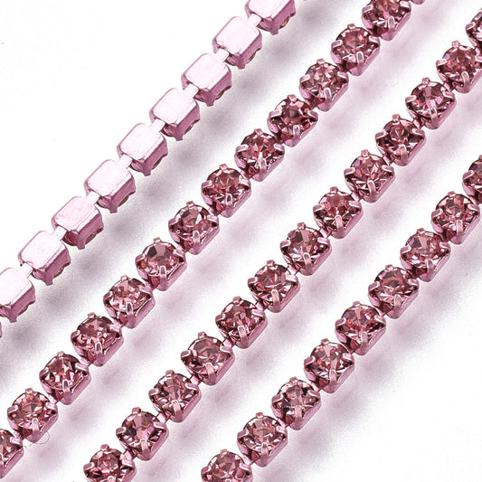 Rhinestone Cup Chain SS6.5 Rose Pink 1 Yard